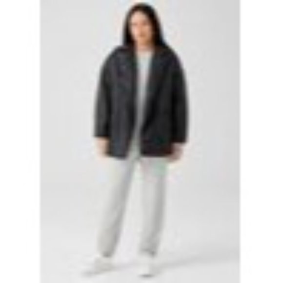 Eileen Fisher PL LP Petite Large Eggshell Recycled Nylon boxy puffer coat black - Picture 13 of 15